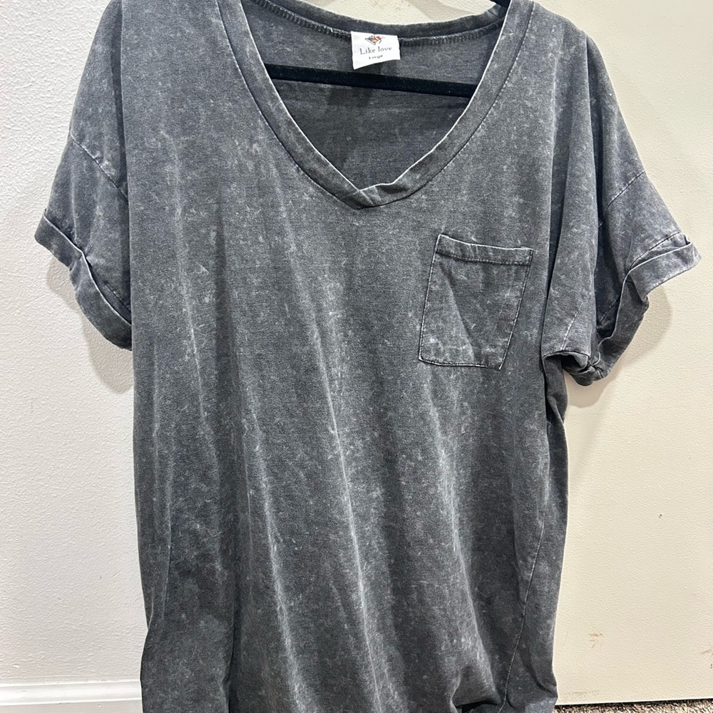 Like Love Charcoal V-Neck Tee, oversized